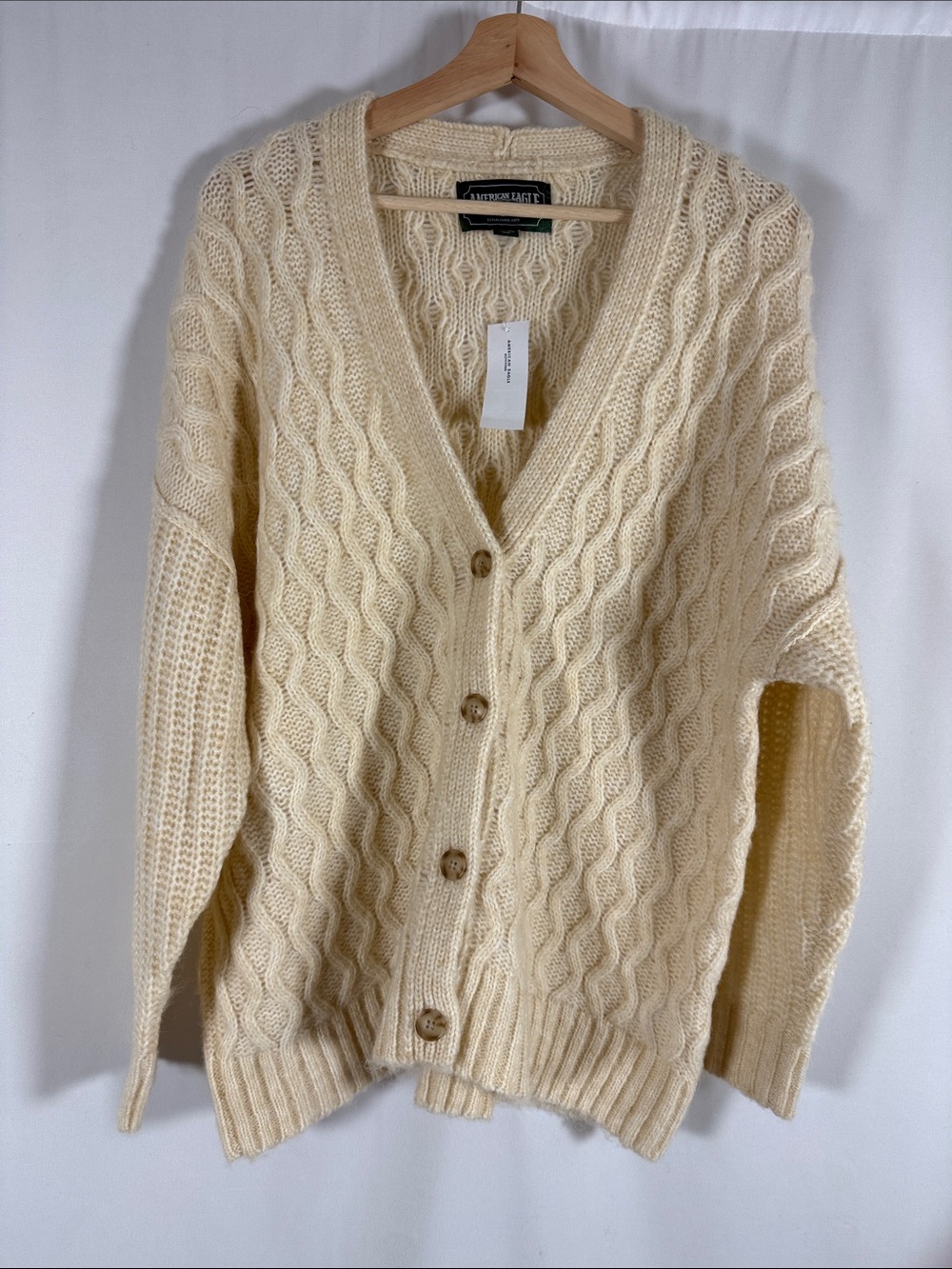American Eagle Outfitters Cream Cable Knit Button Cardigan